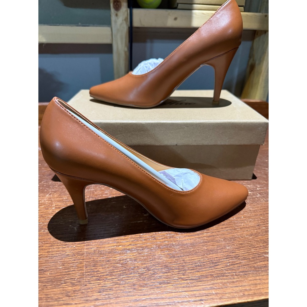 GenShuo Tan Brown Pointed Toe Stiletto Pumps High Heels Size 6
